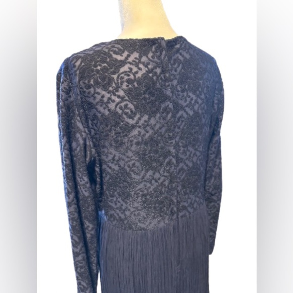 Vintage Navy Burnout Velvet Maxi Dress Long Sleeve Boho Goth Sz 12 - Picture 5 of 9